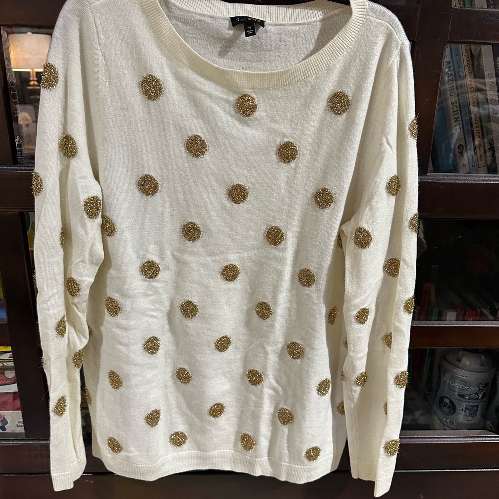 Talbots Cream Top with Gold Dots
